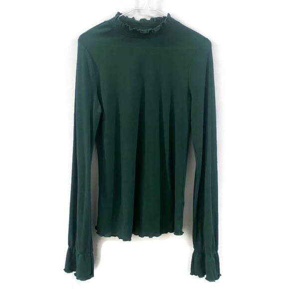 Intimately Free People Lightweight Ruffle Neck Top - Emerald Green L - Picture 1 of 7